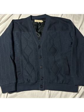 Vintage Norm Thompson Navy Men’s Cardigan Sweater Sz L  Wool Acrylic Grandpa